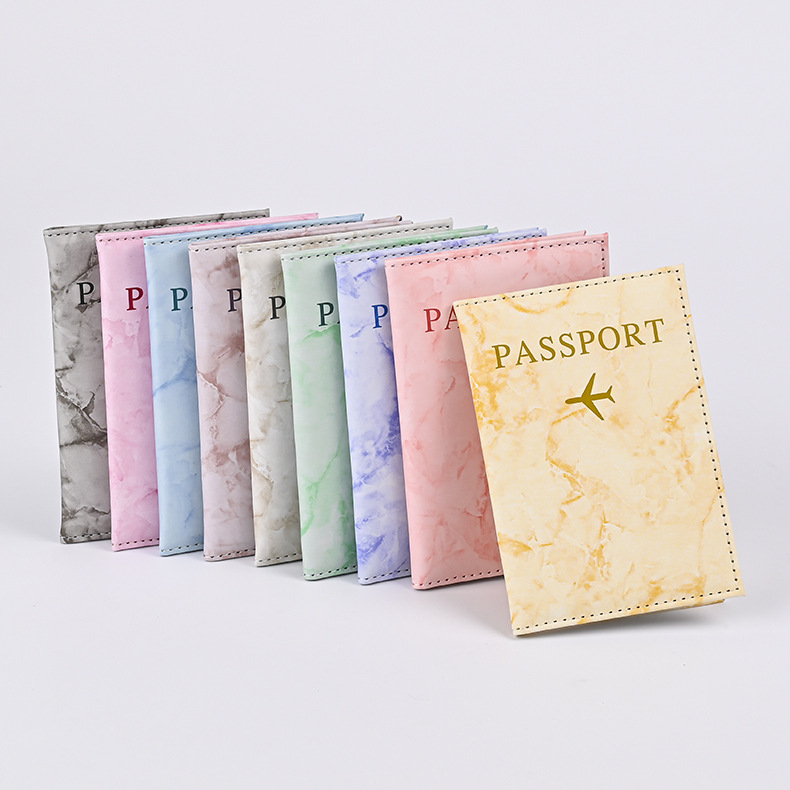 Index Card Holder - Sarung paspor pola marmer warna Macaron,
